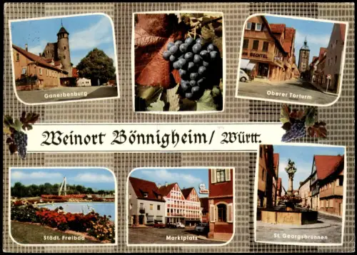 Bönnigheim Stadtansichten, St. Georgsbrunnen, Ganerbenburg, Oberer Torturm 1972
