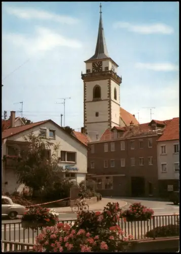 Ansichtskarte Metzingen Ortsansicht, Geschäft, Radfahrer, Kirche 1960