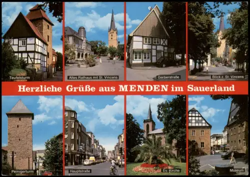 Menden (Sauerland) Stadtteilansichten, Teufelsturm St. Vincens, Ev. Kirche 1995