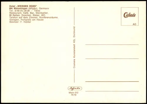 Ansichtskarte Memmingen HOTEL WEISSES ROSS 1985