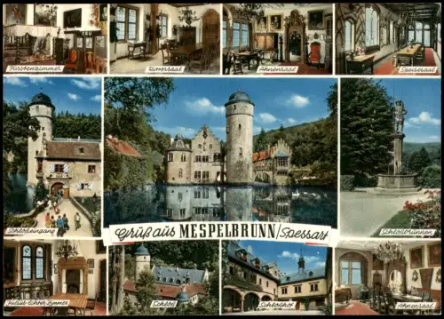 Mespelbrunn Mehrbildkarte, Schloßeingang, Annensaal, Fürstenzimmer 1980
