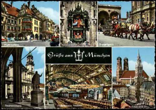 Ansichtskarte Au-München Hofbrauhaus Festsaal, Rathaus und Dom 1975