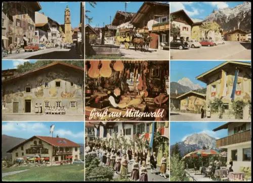 Ansichtskarte Mittenwald Mehrbildkarte, Wandmalerei, VW Käfer 1972