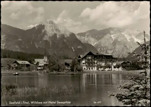 Seefeld in Tirol Blick Wildsee zum Hotel Seespitze vor Gebirgskulisse 1960