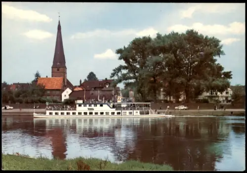 Ansichtskarte Holzminden Blick über Weser mit Dampfer und Kirche 1970