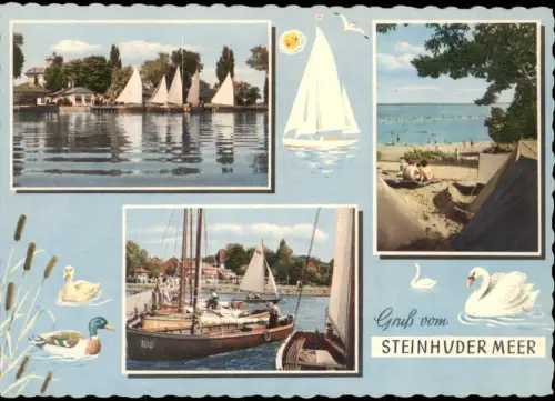 Wunstorf Mehrbildkarte mit Segelbooten, Badestrand und Hafen 1960