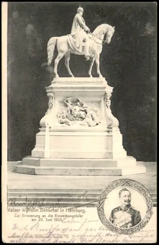 Ansichtskarte Hamburg Kaiser Wilhelm Denkmal 1903 FLENSBURG Ankunftsstempel