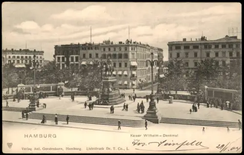 Ansichtskarte Hamburg Stadt-Partie am Kaiser Wilhelm Denkmal 1904