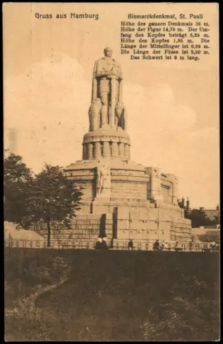 Ansichtskarte St. Pauli-Hamburg Bismarck-Denkmal Abmaße 1914