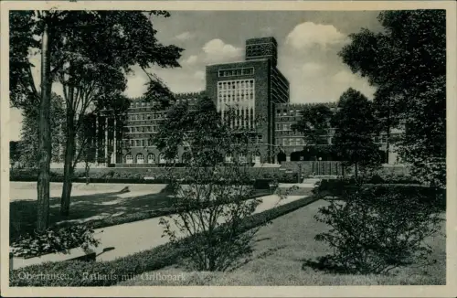 Ansichtskarte Oberhausen Rathaus und Grillopark 1939