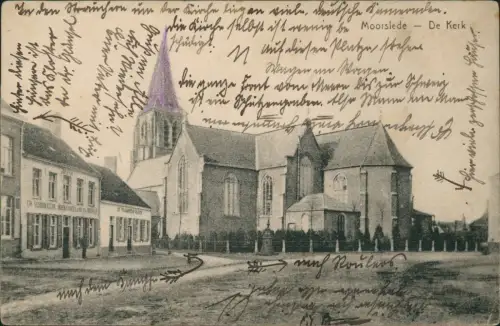 Postkaart Moorslede Kirche (De Kerk) 1915  Feldpostexpedition, Sanitäts-Komp.