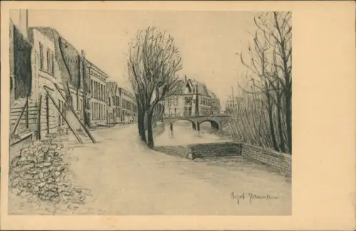 Ansichtskarte  Stadtansicht mit Gracht und Brücke 1918  Feldpost Oberpfalz