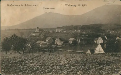Dieffenbach-au-Val Diefebàch Ort  Kirche und Burgruine im Hintergrund 1915