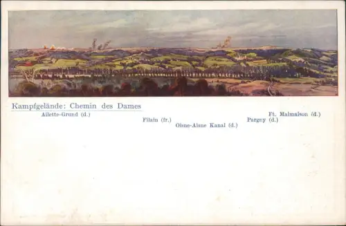 CPA .Aisne Künstlerkarte: Kampfgelände Chemin des Dame 1. WK 1918