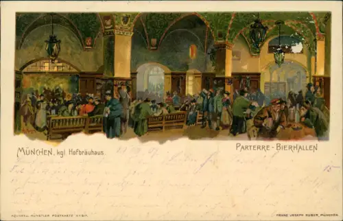 Ansichtskarte München Hofbräuhaus PARTERRE BIERHALLEN Künstlerkarte 1911