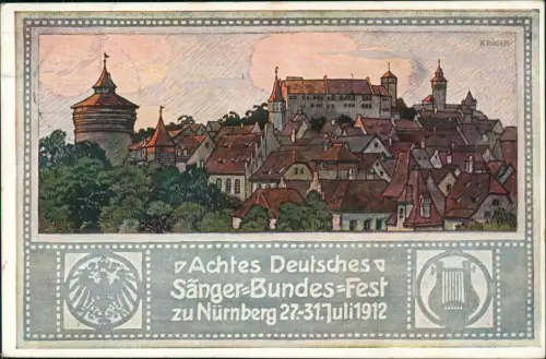 Nürnberg 8. Deutsches Sänger-Bundes-Fest Künstlerkarte 1912  Sonderstempel