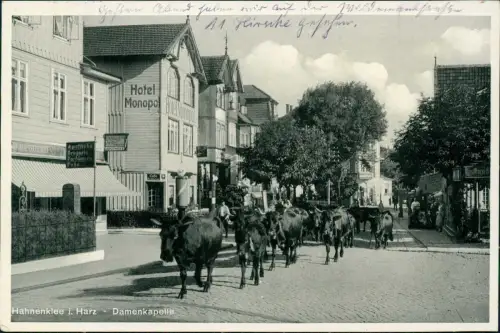 Ansichtskarte Hahnenklee-Goslar Hauptstraße Viehtrieb Damenkapelle 1938