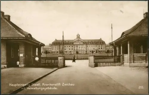 Zwickau Haupteingang Staatl. Krankenstift mit Verwaltungsgebäude. 1926