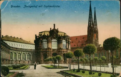Innere Altstadt-Dresden Zwingerhof mit Wallpavillon und Sophienkirche 1917
