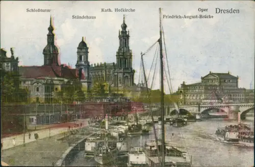 Dresden Elbansicht mit Schloßturm, Hofkirche, Ständehaus,   1919