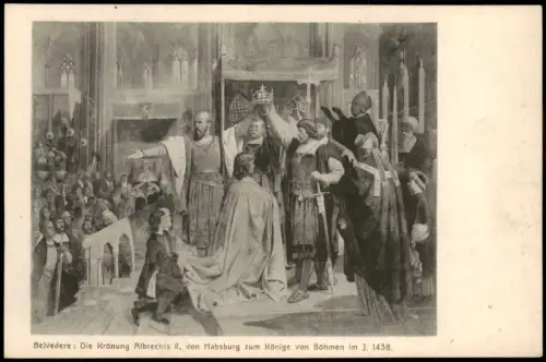 Künstlerkarte Die Krönung Albrechts II. von Habsburg zum Könige von Böhmen 1910