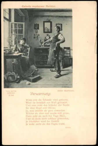 Künstlerkarte PAUL BAYER DRESDEN; Verwarnung (Isidor Kaufmann) 1900