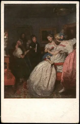 Künstlerkarte Kunstwerk F. G. Waldmüller pinx. Die Gratulanten 1910
