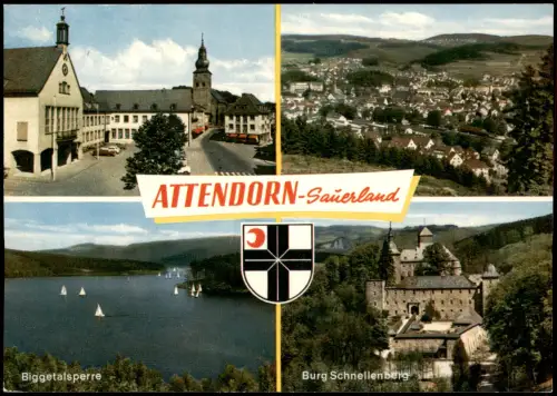 Attendorn Mehrbildkarte, Markt, Burg Schnellenberg, Biggetalsperre 1980
