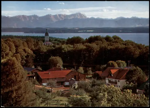 Assenhausen-Berg (Starnbergersee) Blick auf Bismarckturm mit Zugspitze 1990