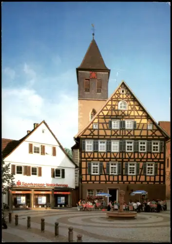 Rudersberg Rathausplatz mit ev. Kirche, Sparkassen-Versicherung 1980