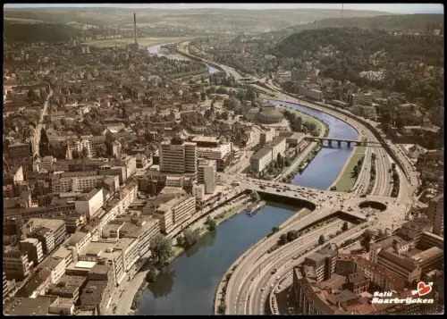 Ansichtskarte Saarbrücken Luftbild City Bereich v. Flugzeug aus 1977