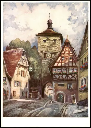 Rothenburg Tauber Künstlerkarte   Original-Aquarell Prof. M. Schaeflein 1960