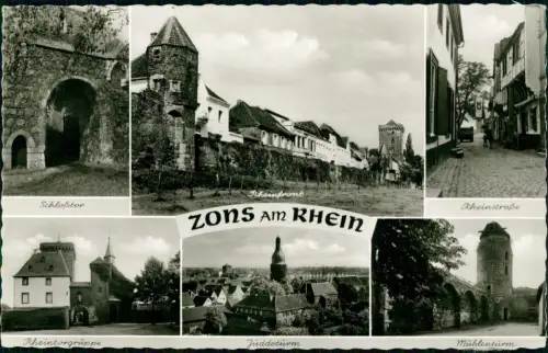 Ansichtskarte Zons-Dormagen Schloßtor Jüddeturm Rheinstraße Mehrbild 1965