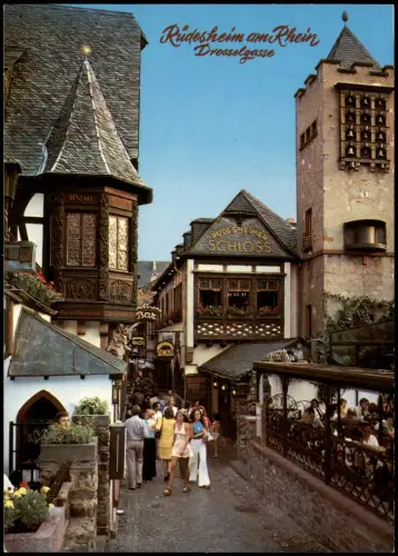 Ansichtskarte Rüdesheim (Rhein) Drosselgasse, Rüdesheimer Schloss 1980
