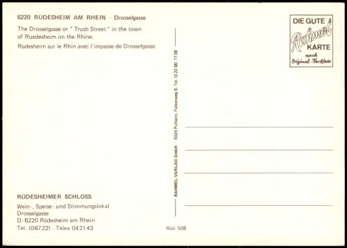 Ansichtskarte Rüdesheim (Rhein) Drosselgasse, Rüdesheimer Schloss 1980