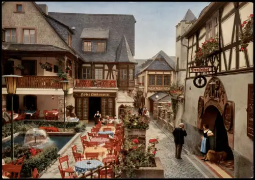 Rüdesheim (Rhein) Drosselgasse, Drosselhof, Hotel Lindenwirt 1970