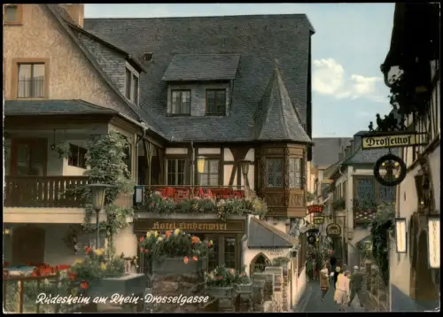 Rüdesheim (Rhein) Drosselgasse, Drosselhof, Hotel Lindenwirt 1978