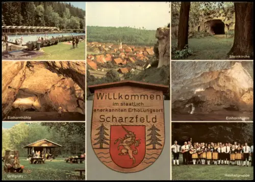 Scharzfeld-Herzberg (Harz) Mehrbild-AK  Schwimmbad Einhornhöhle Grillplatz 1965