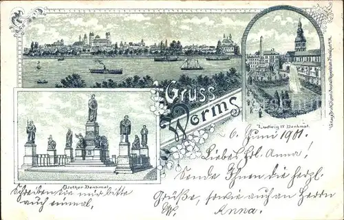 Worms Rhein Panorama Luther Denkmal Ludwig IV Denkmal Kat. Worms