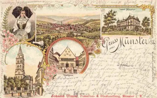 AK / Ansichtskarte Muenster  Elsass Munster 68 Alsace Haut-Rhin Panorama Hotel Muenster Rathaus Kirche